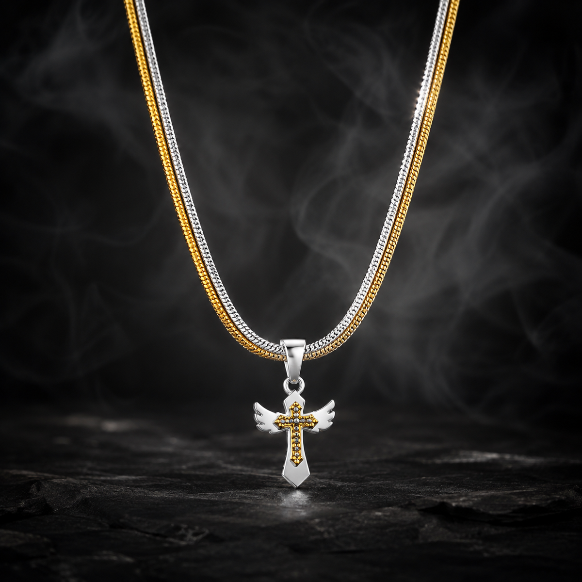 TWIN ANGEL CROSS NECKLACE