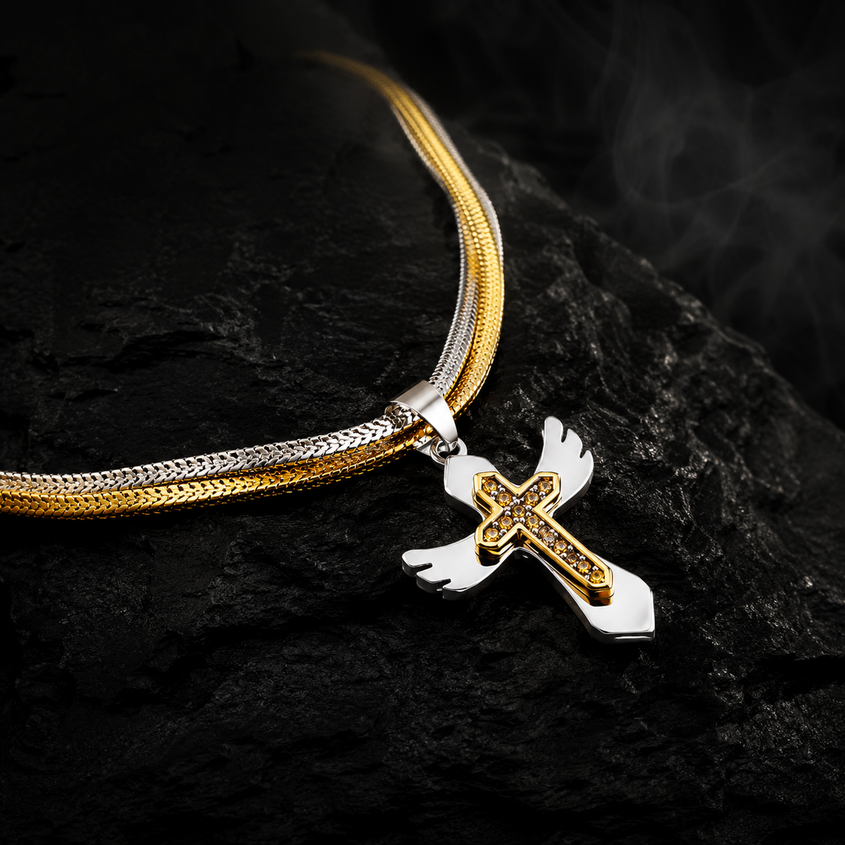 TWIN ANGEL CROSS NECKLACE